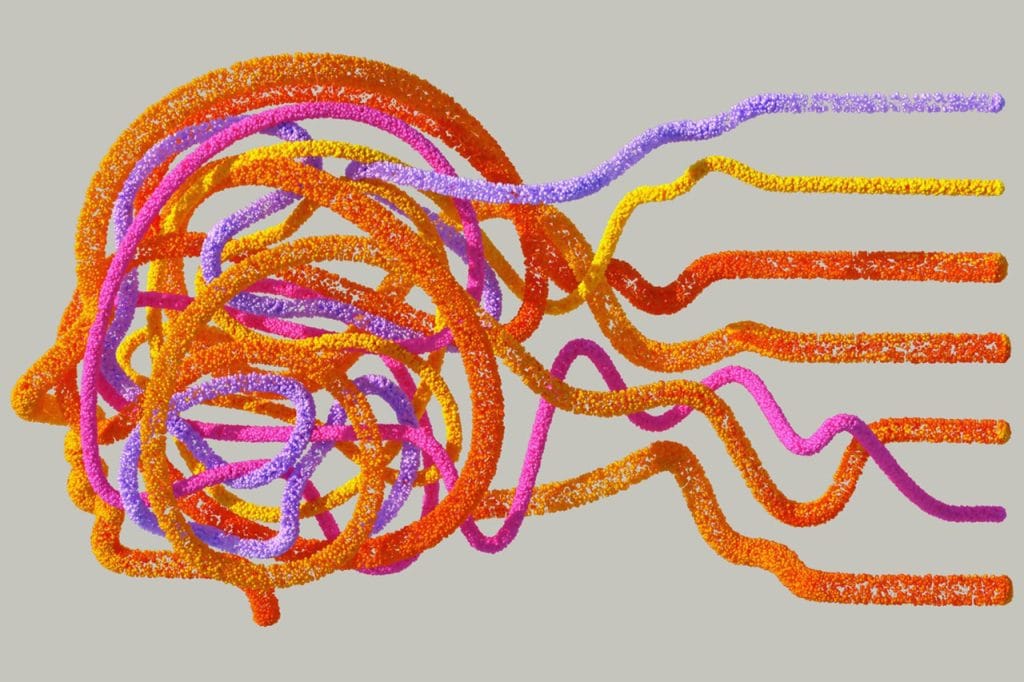 An artist’s illustration of artificial intelligence (AI). This image depicts how AI can help humans to understand the complexity of biology. Created by artist Khyati Trehan.
